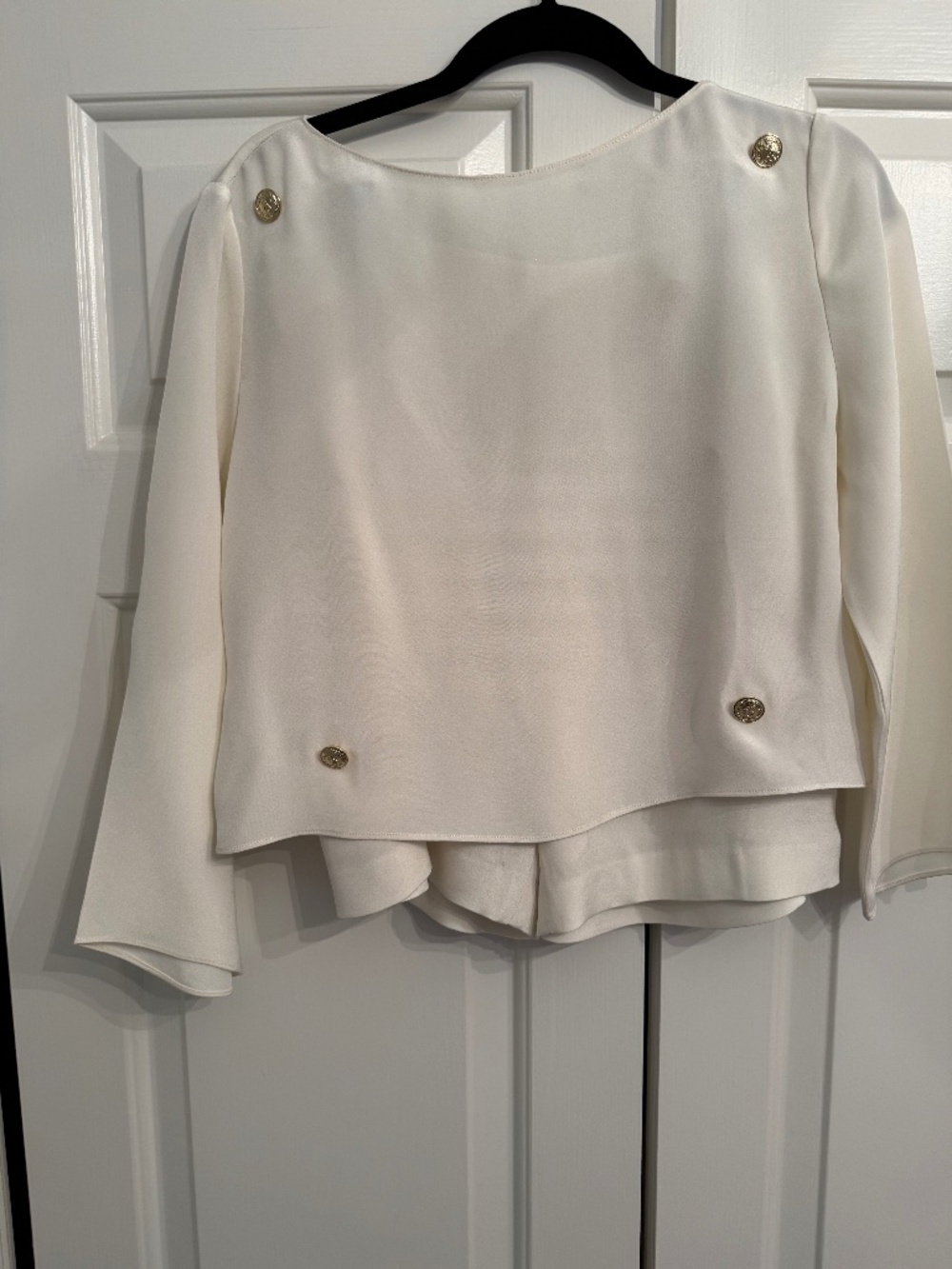 Women's Cream Layered Long-Sleeve Blouse